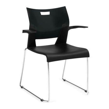 Gec Global Molded Stacking Chair w/ Arms and Sled Base - Plastic - Black - Duet Series 6620CH-BLK